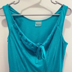 Athleta Turquoise Cinched Waist/ Tie Neck Dress